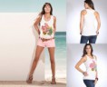 +Camiseta estampada sin mangas punto flameado